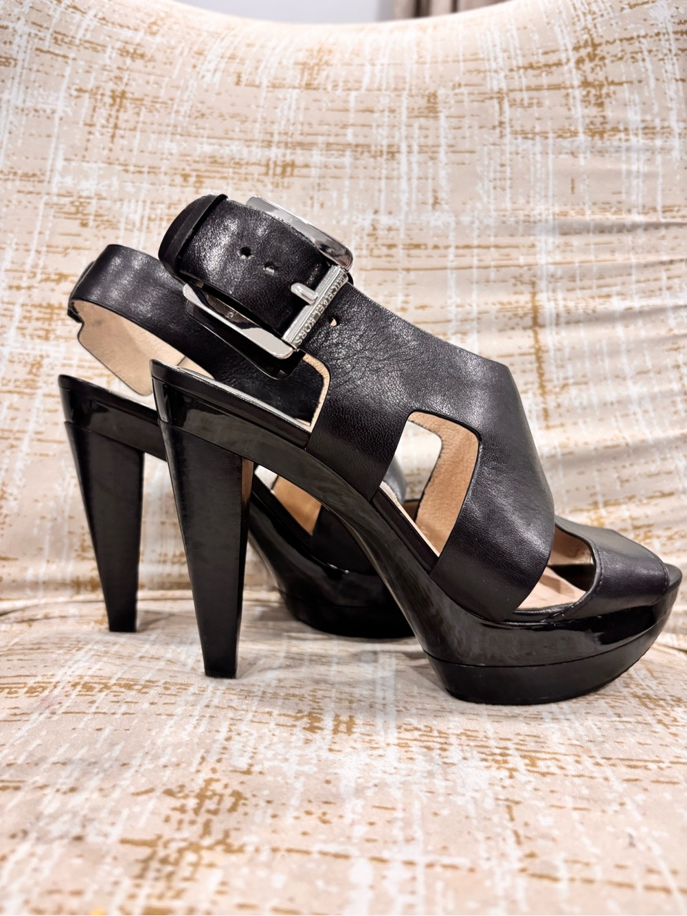 MICHAEL KORS Black Women's Platform Slingback Heels with Buckle